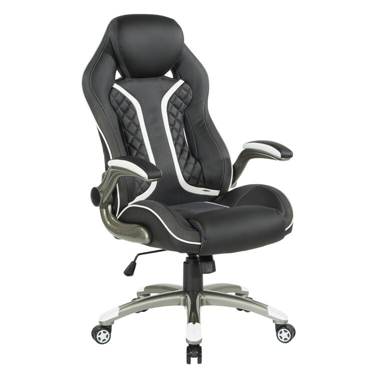 Inbox Zero Adjustable Ergonomic Swiveling PC Racing Game Chair in Black White